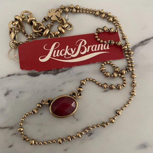 Lucky Brand Gold Chain With Red Ruby 10" Vintage - Picture 1 of 9